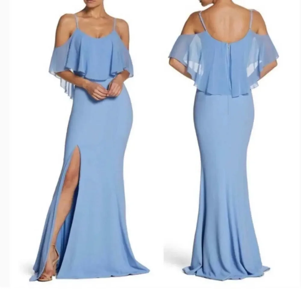 Dress The Population Diana Dress Size M Medium Front Slit Maxi Blue NWT - Picture 2 of 5